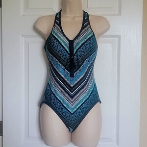 BEACH HOUSE SPORT ONE PIECE TEAL & BLACK‎ SWIMSUIT (sz 10)
